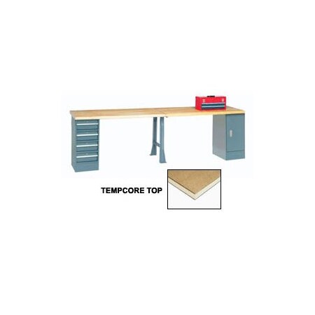 Global Industrial 120x30 Production Workbench Shop Square Edge, Cabinet, 4 Drawer, 1 Leg GY 607990